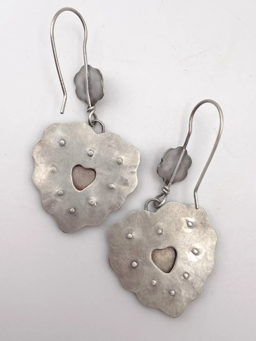 Copper & Sterling Silver Heart Earrings with Carnelian, Artisan Made